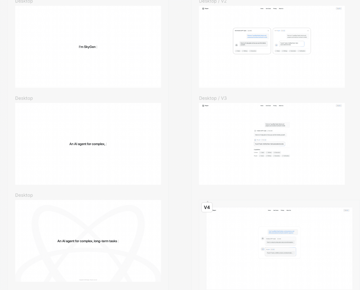 Iterations of the Skygen product positioning landing page