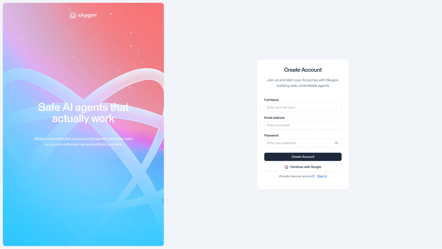 Skygen account security and permission controls