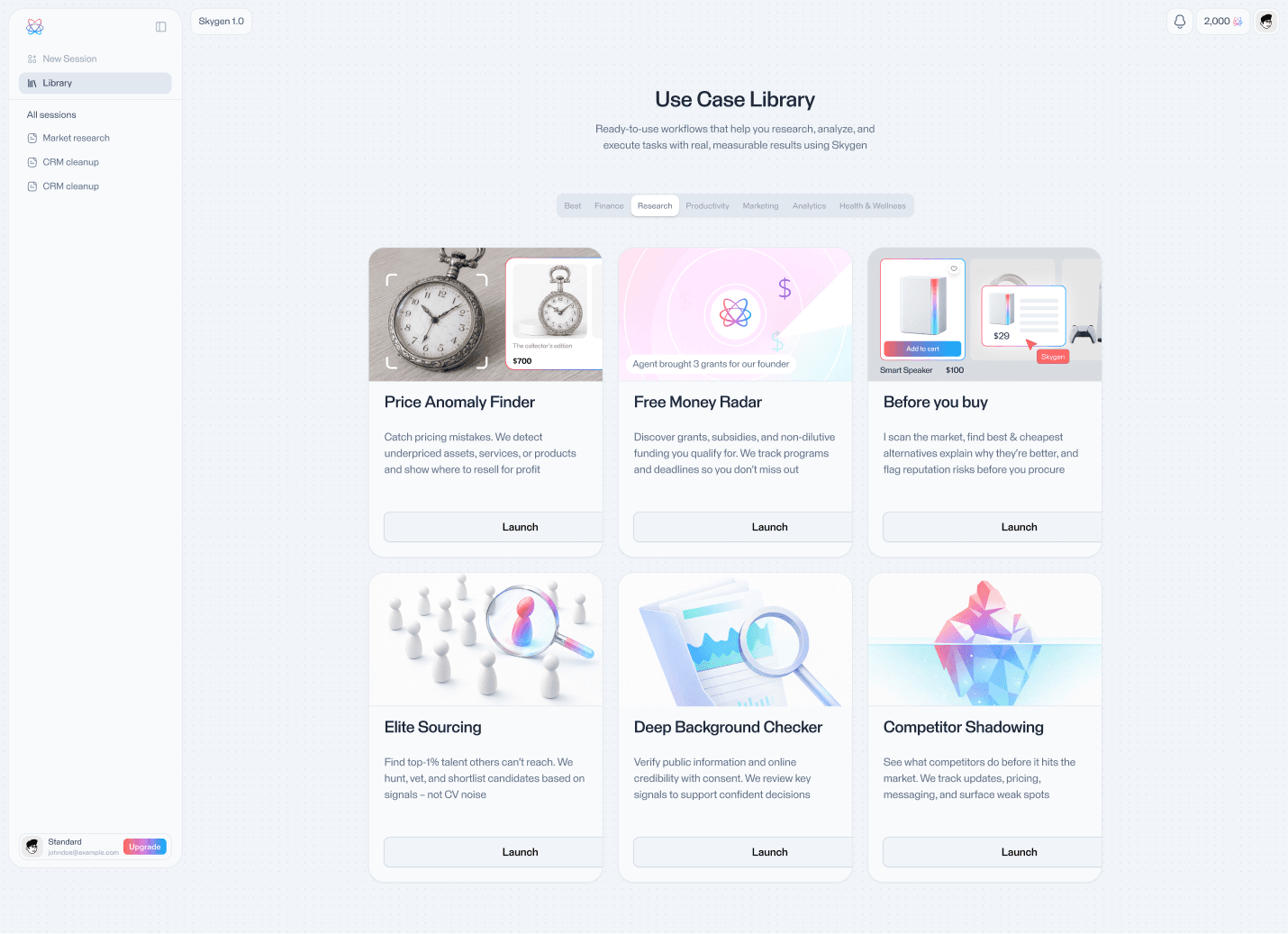 Skygen use-case details and task launch experience